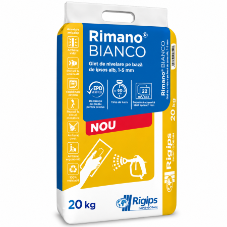 Glet de nivelare Rigips Rimano Bianco, ipsos alb, 20 kg
